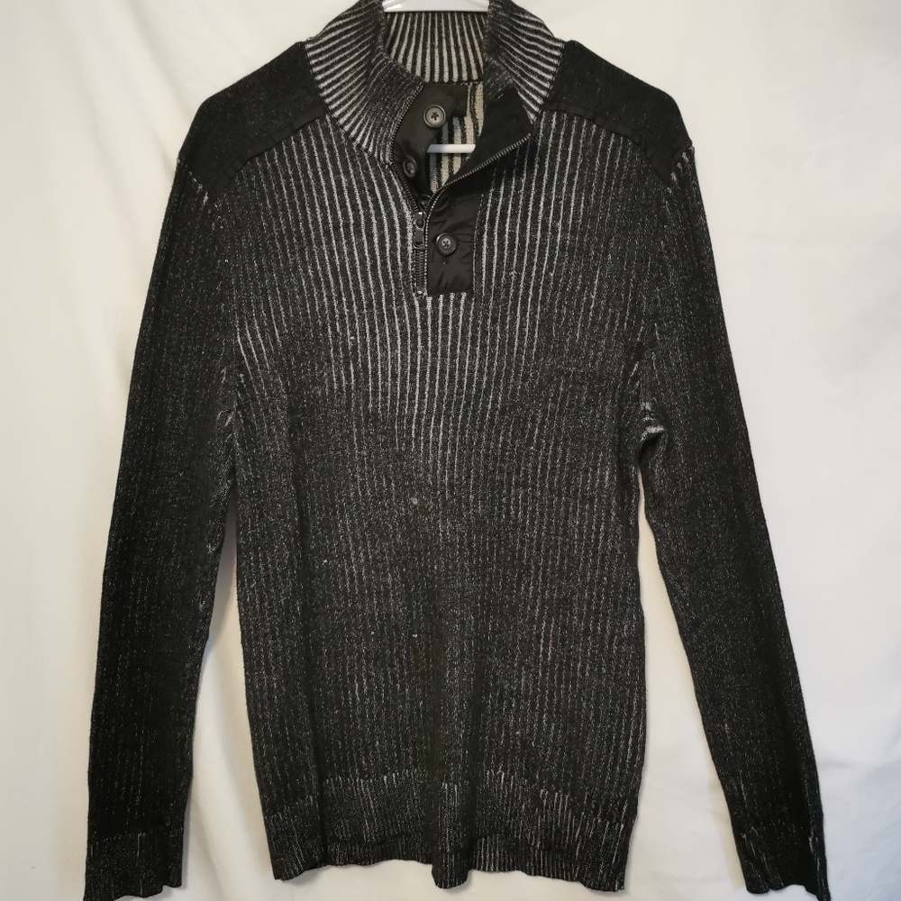 INC International Concepts 100% Ribbed Button/Zip Pullover  Sz L Open To Offers